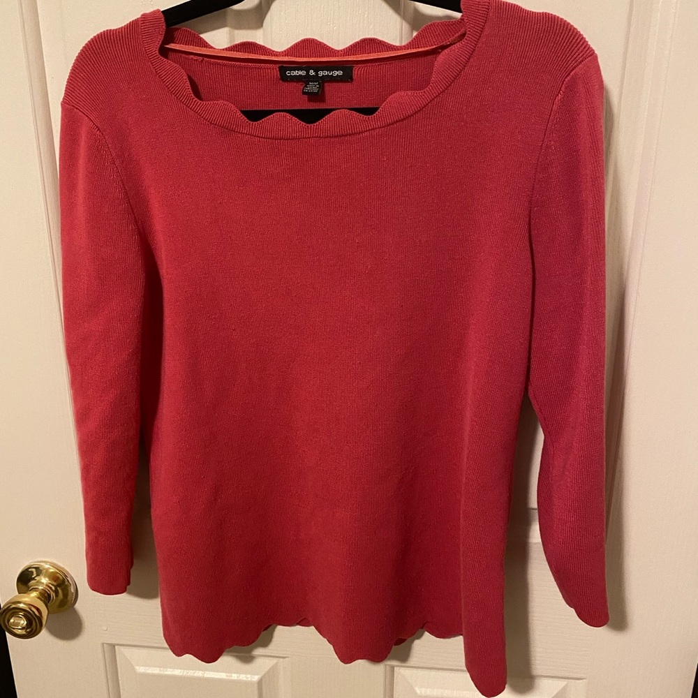 Scalloped Bright Pink Sweater